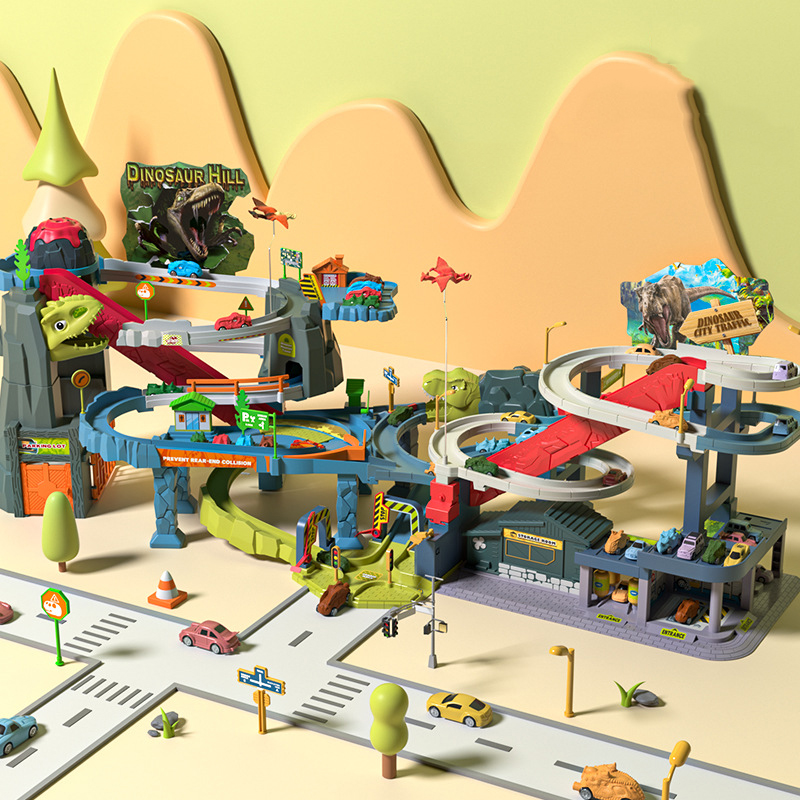 [Gift box]Dinosaur Volcano Spray Adventure   Dinosaur City Interchange track (includes 16 cars   beautiful stickers   map)