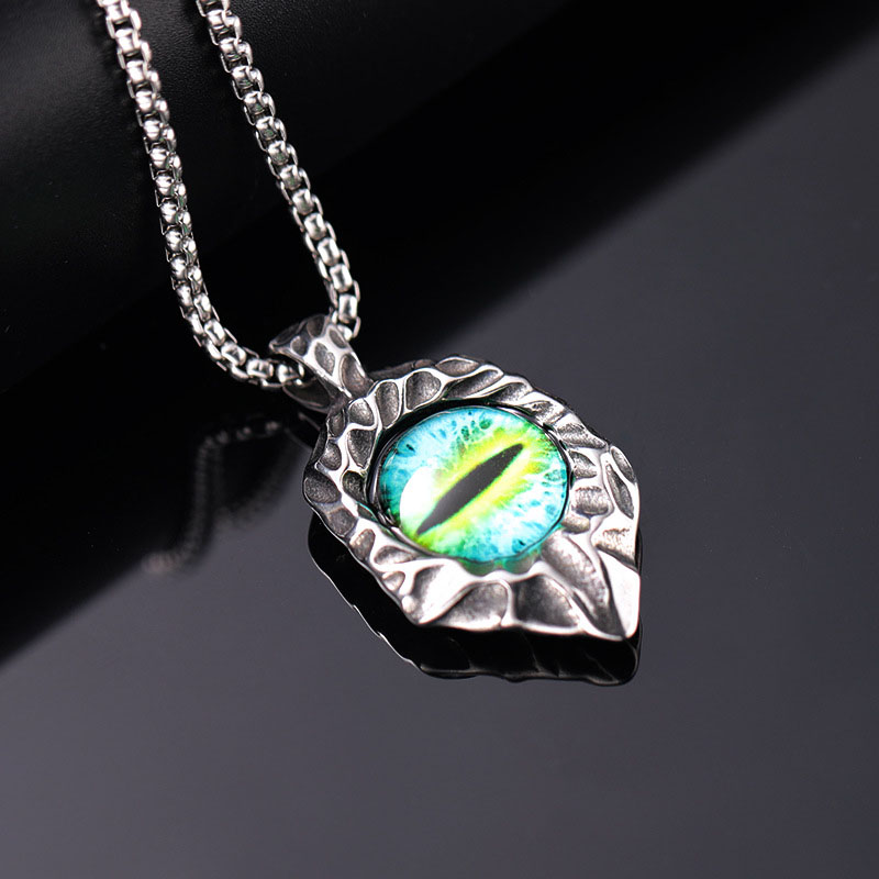 3:Steel green eye pendant with pearl chain