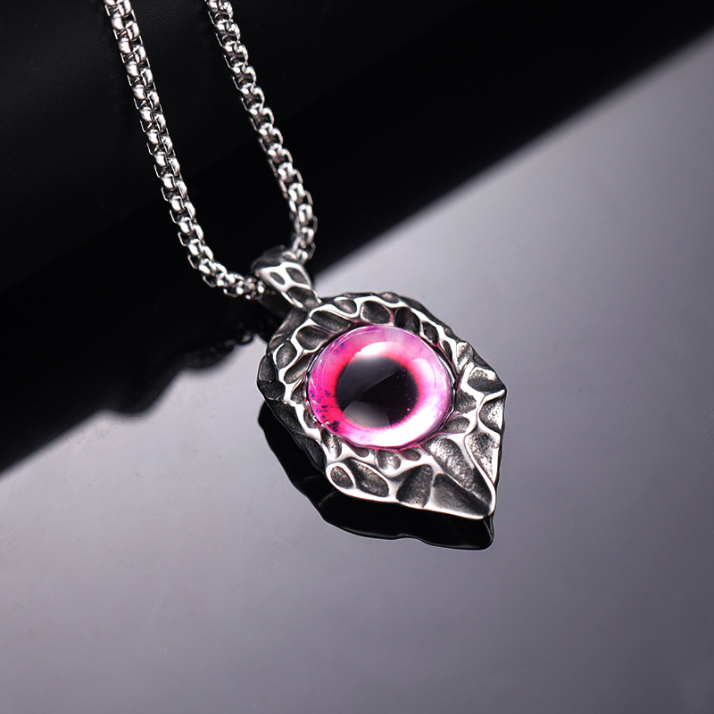 Steel red eye pendant with pearl chain