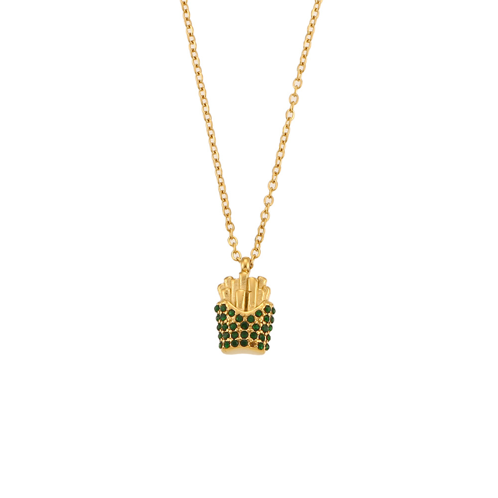 Necklace - Gold - green diamond