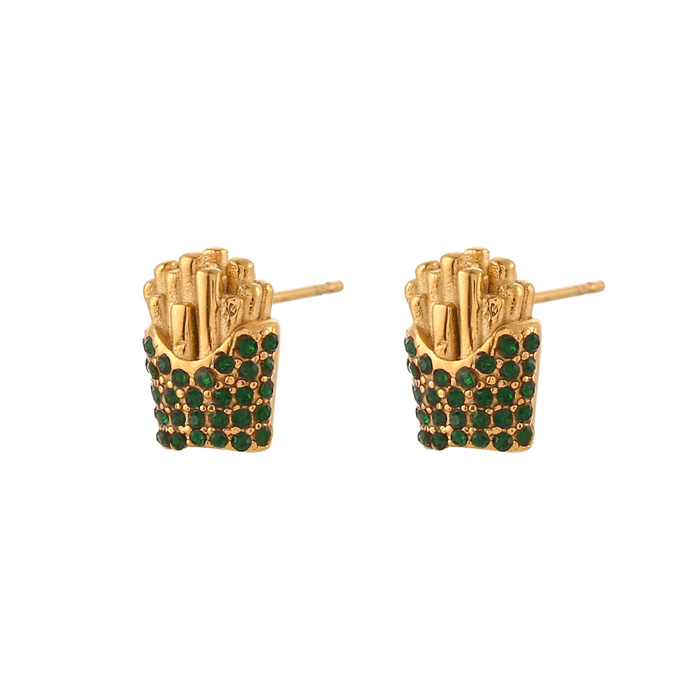 4:Stud earrings - Gold - Green diamond