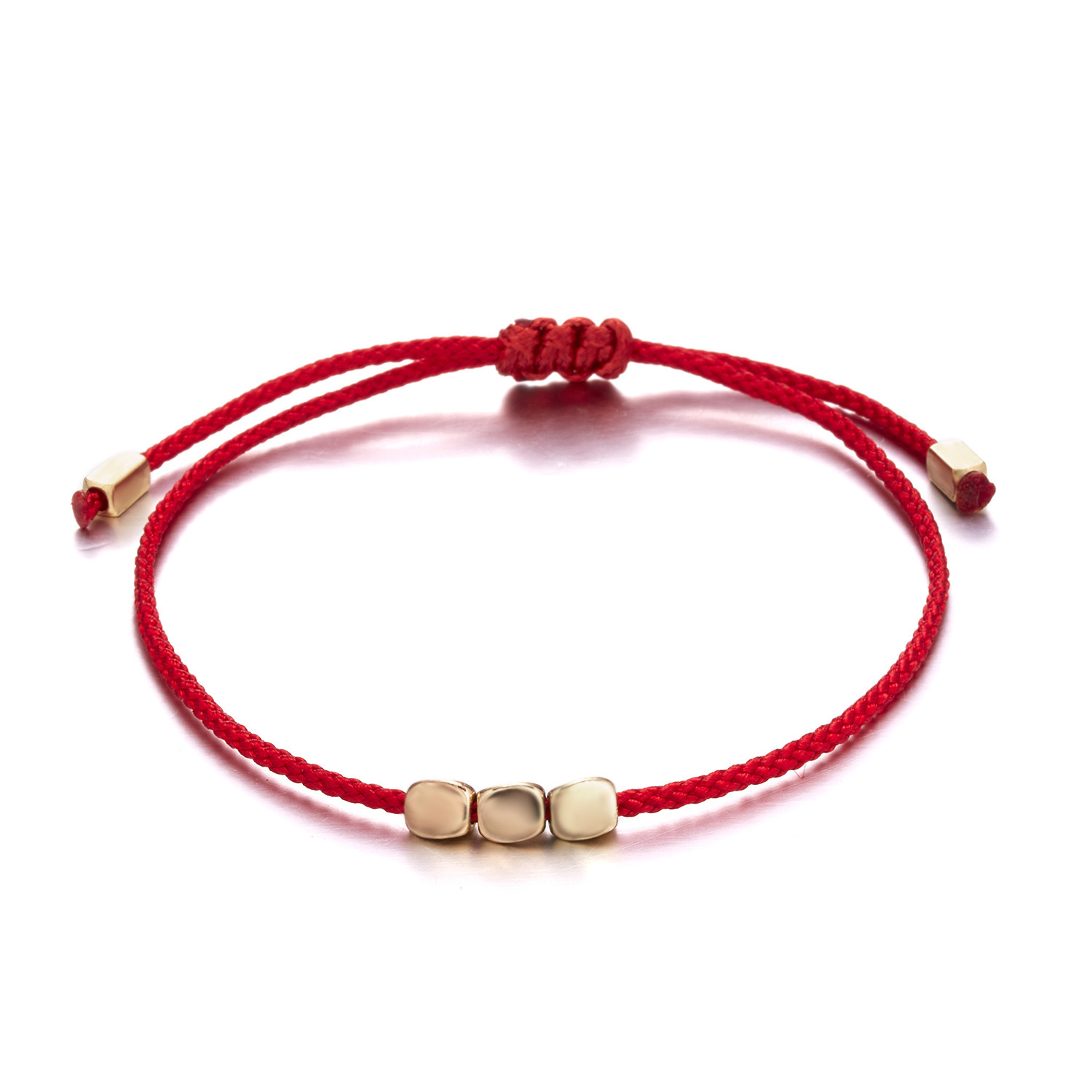 3 red strings with copper beads