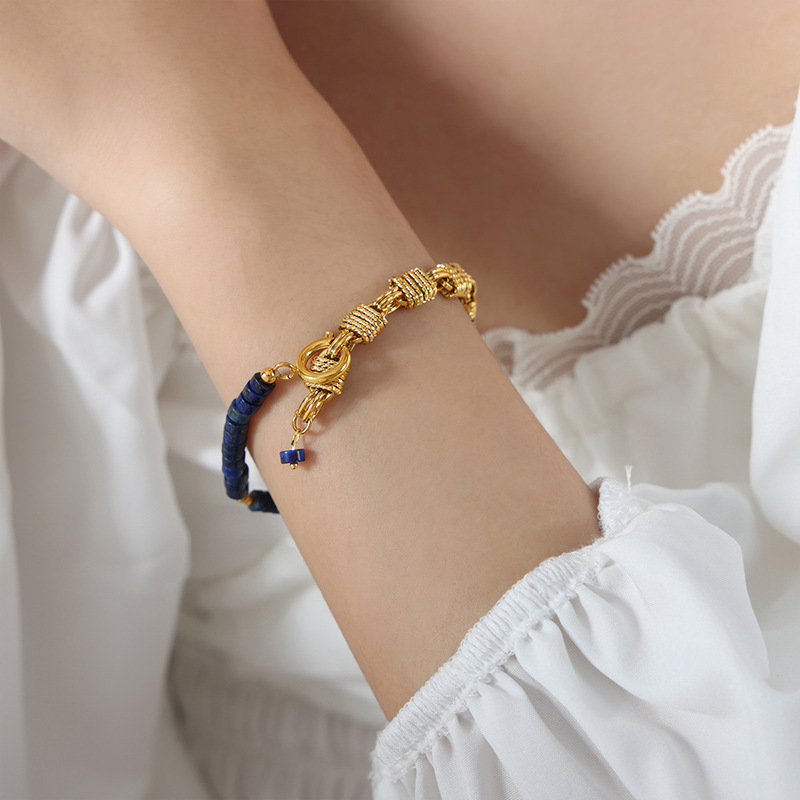 1:Dark blue natural stone bracelet - 18cm