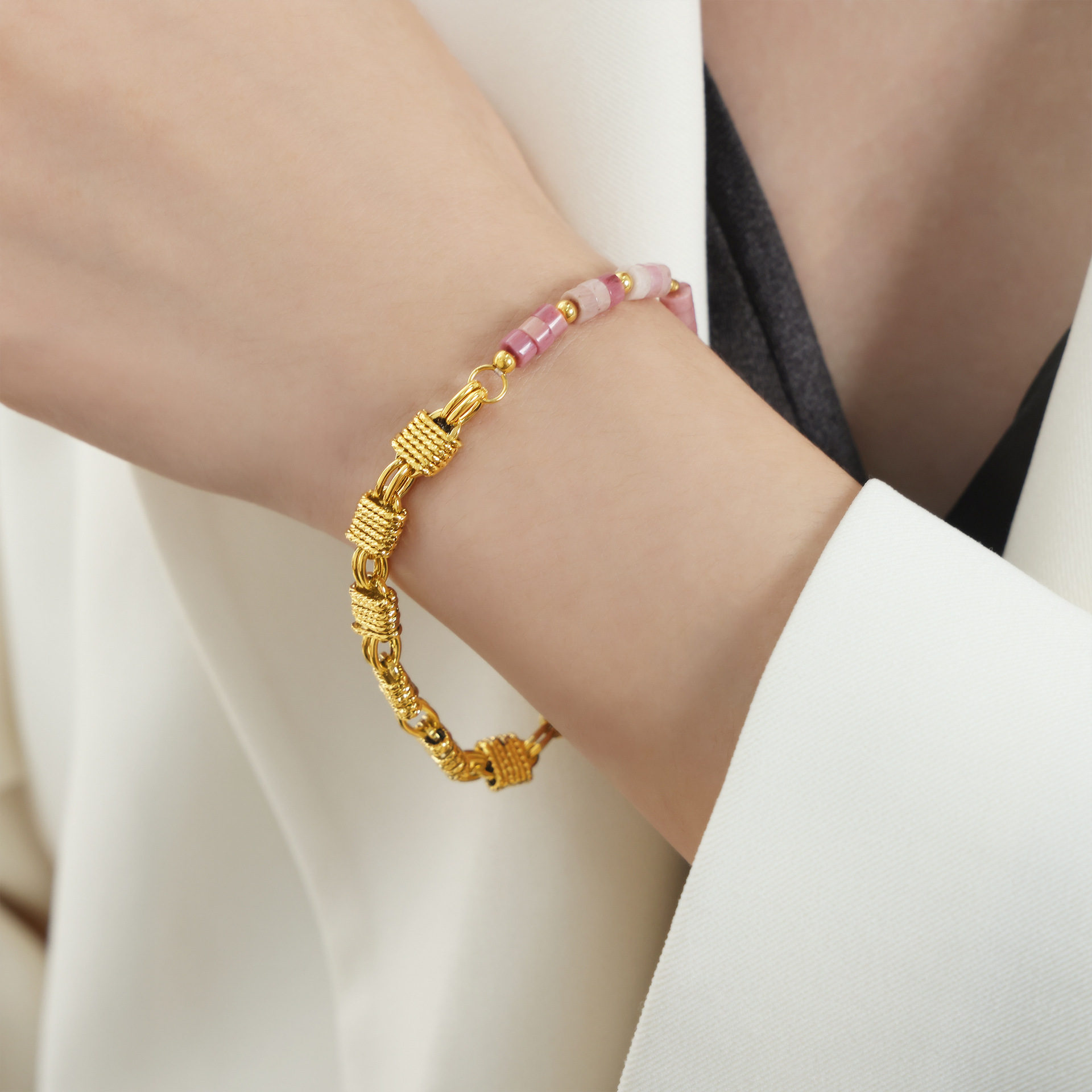 8:Pink natural stone bracelet - 18cm
