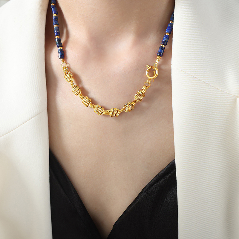 Dark blue natural stone necklace - 43cm