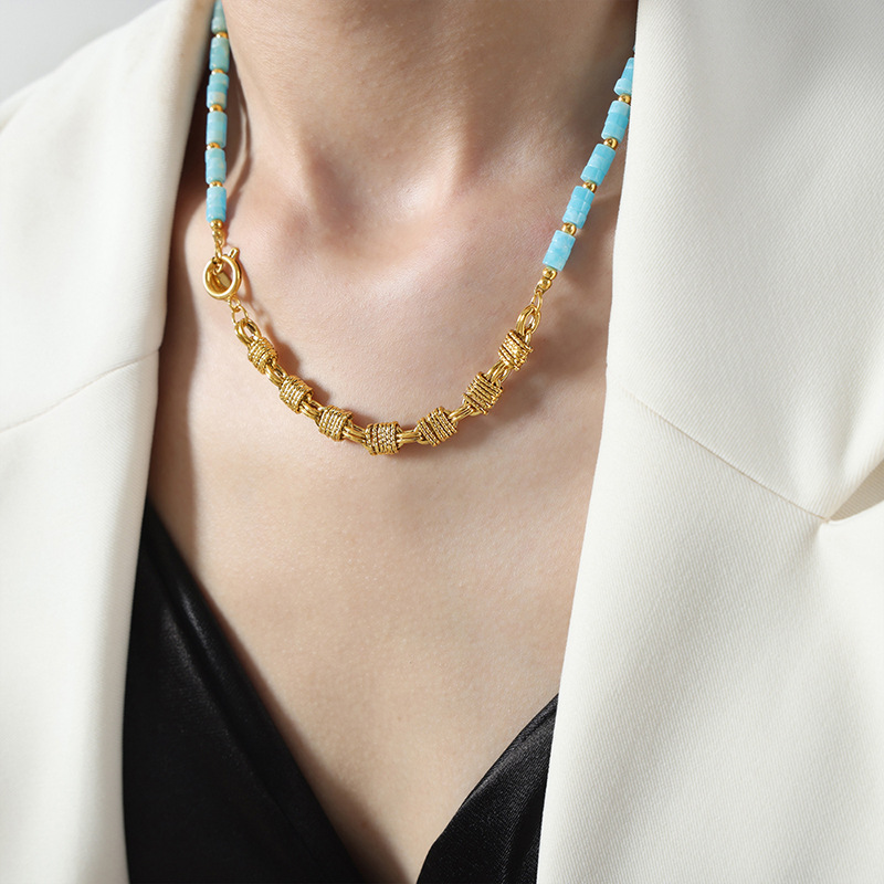 Bluish natural stone necklace - 43cm