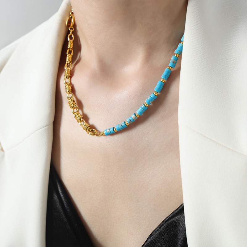 Blue natural stone necklace-43cm