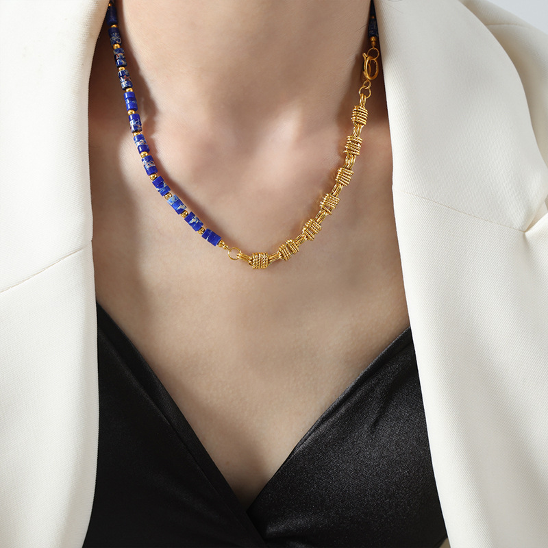 15:Deep blue natural stone necklace - 43cm