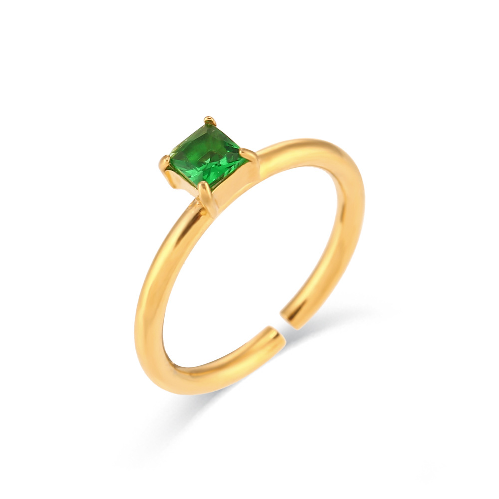 Open small square diamond ring - gold - green zirc