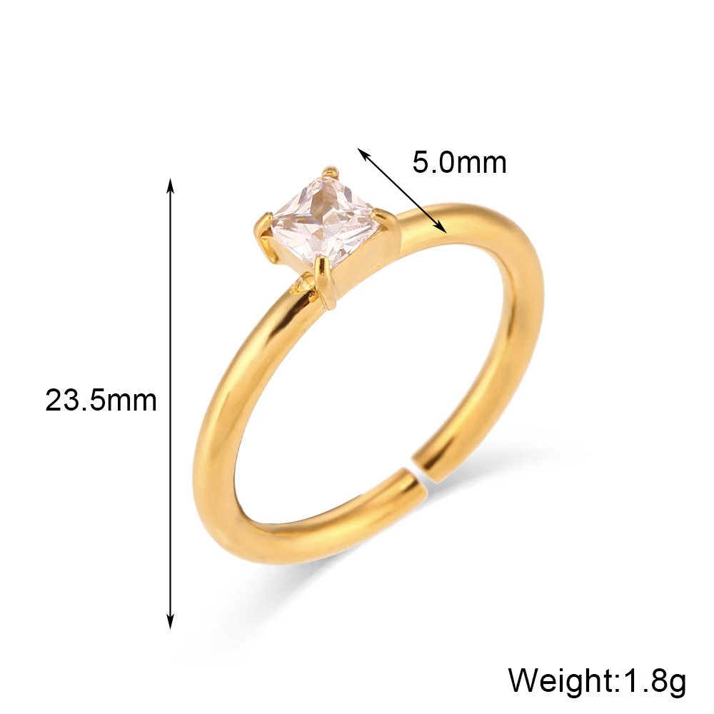 Open small square diamond ring - gold - white zirc