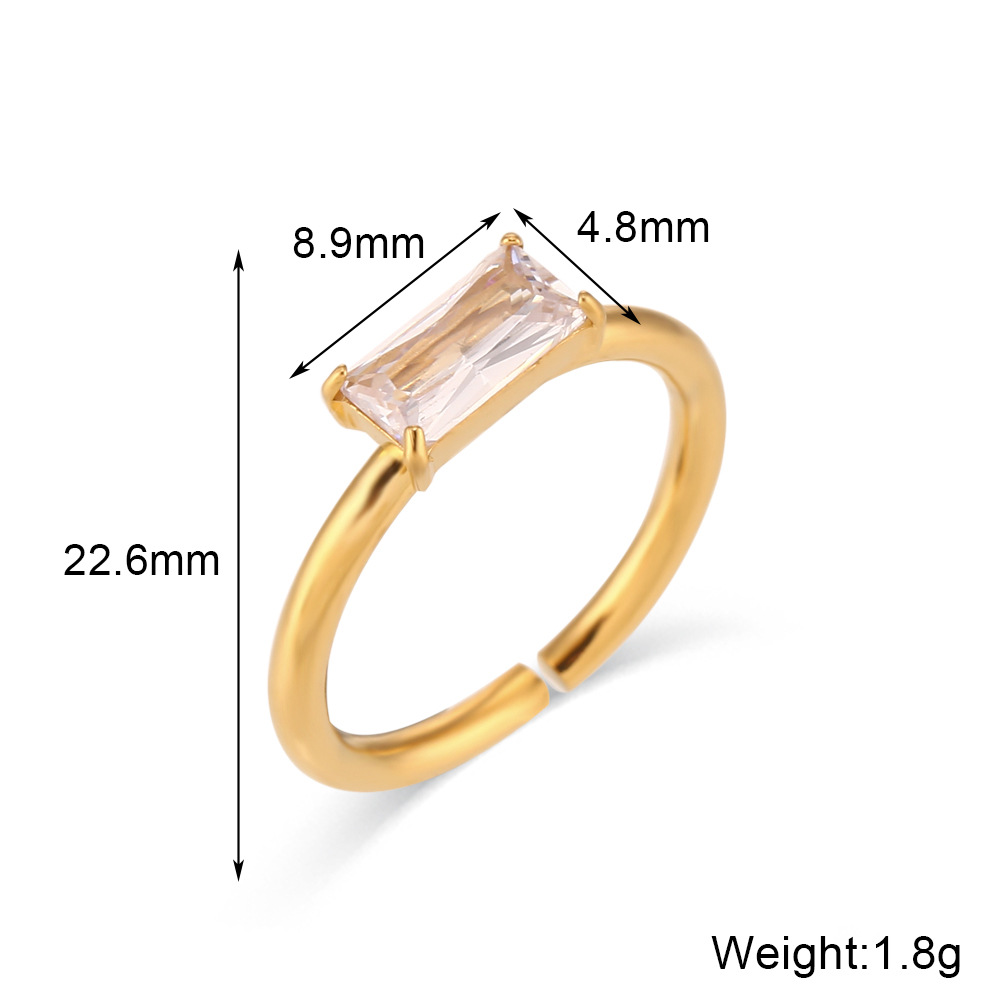 3:Open rectangular diamond ring - gold - white zirconium