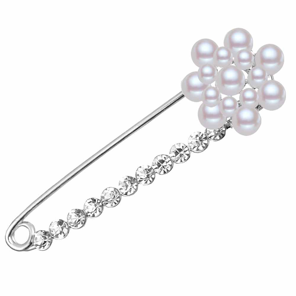 Silver pearl flower pin