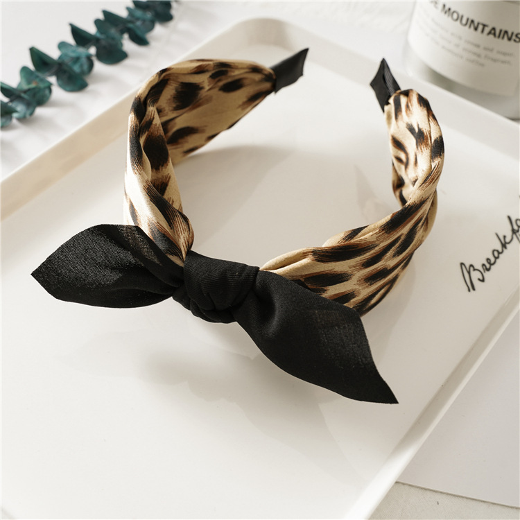 Khaki leopard print rabbit ear headband