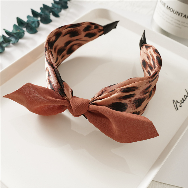 Brown and red leopard rabbit ear headband