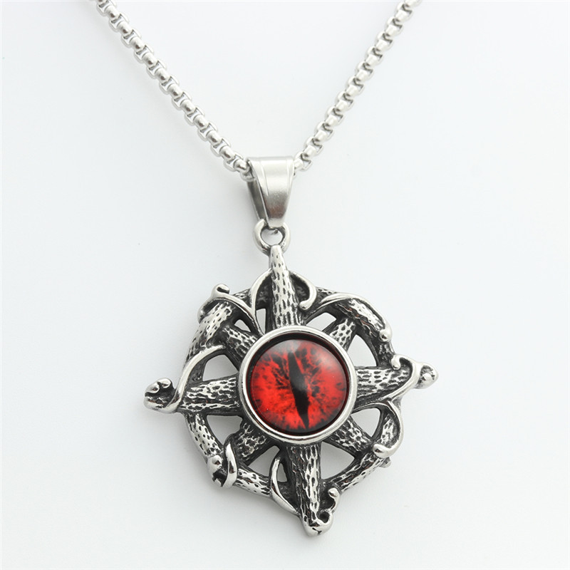 Red Eye pendant with chain 3.0*60cm square pearl chain
