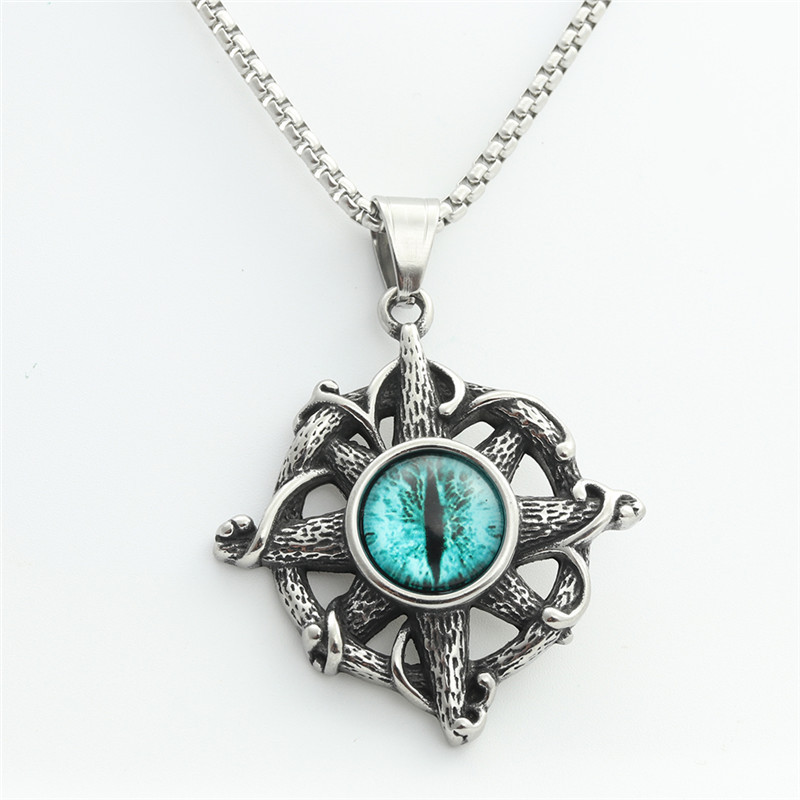 Blue Eye pendant with chain 3.0*60cm square pearl chain