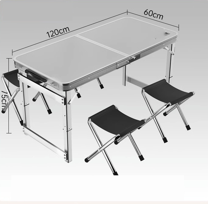 1.2 m dark grey single table and 4 cloth stools