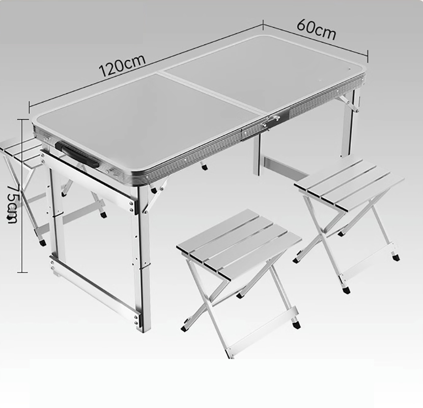 1.2 m dark grey single table and 4 aluminium stools