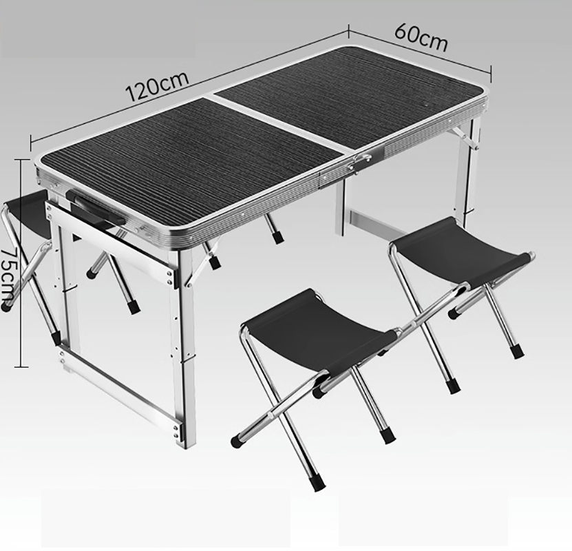 1.2 millas black single table and 4 cloth stools