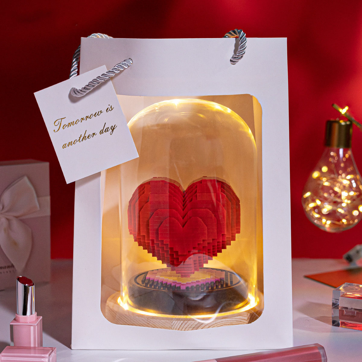 Love , glass cover and gift bag