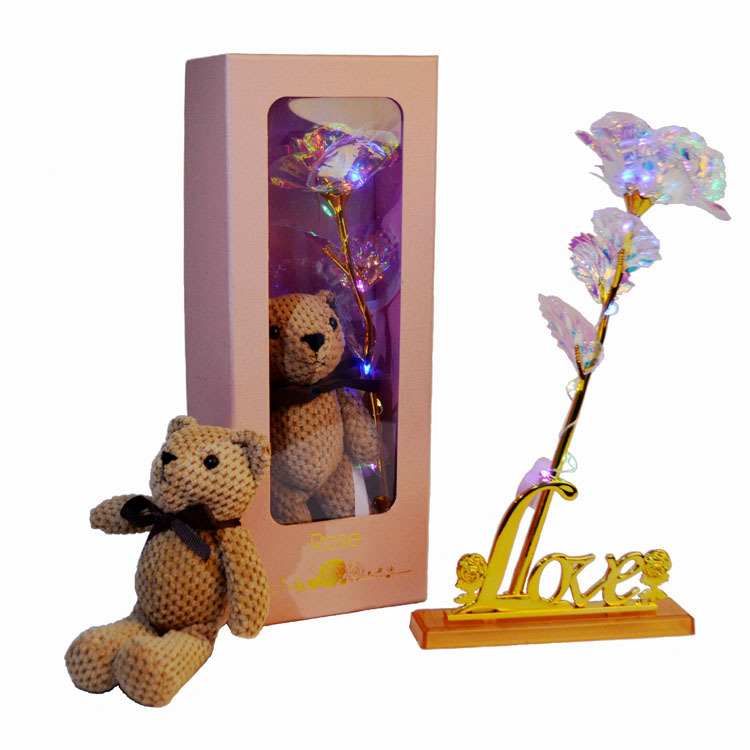 Pink gift box line light color gold primary   yellow teddy bear   base