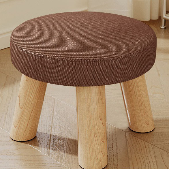 Coffee color three-legged solid wood round stool removable