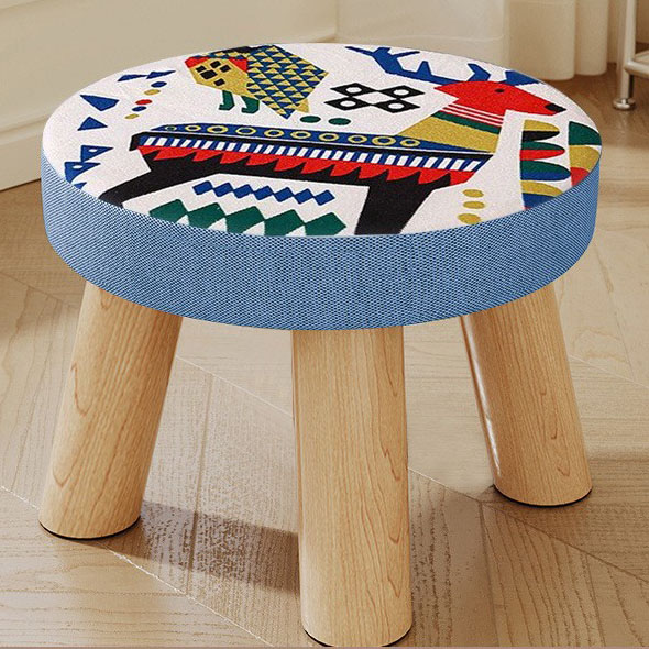 Deer three-legged solid wood round stool removable