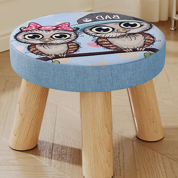Owl three-legged solid wood round stool removable