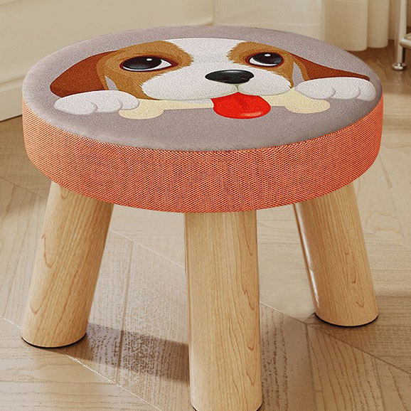 Cute dog three-legged solid wood round stool removable