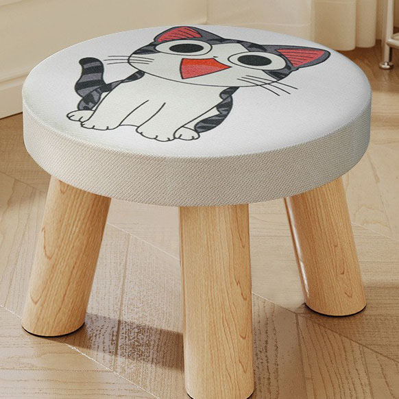 Kitten three-legged solid wood round stool is removable