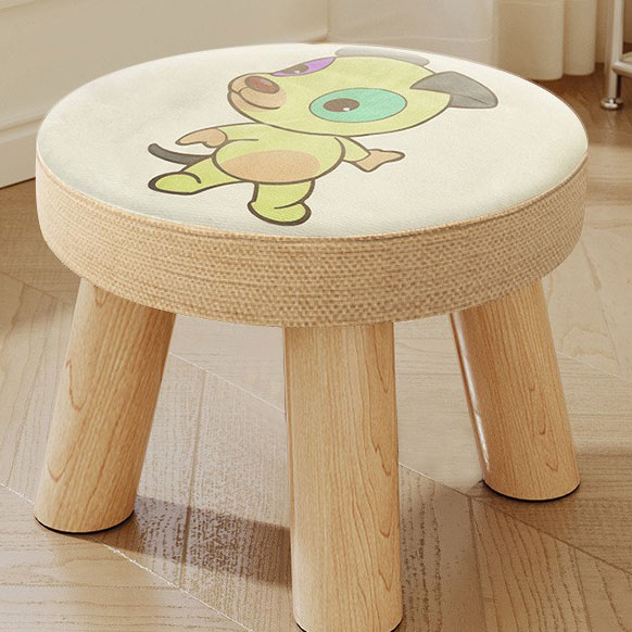 The three-legged solid wood round stool is removable