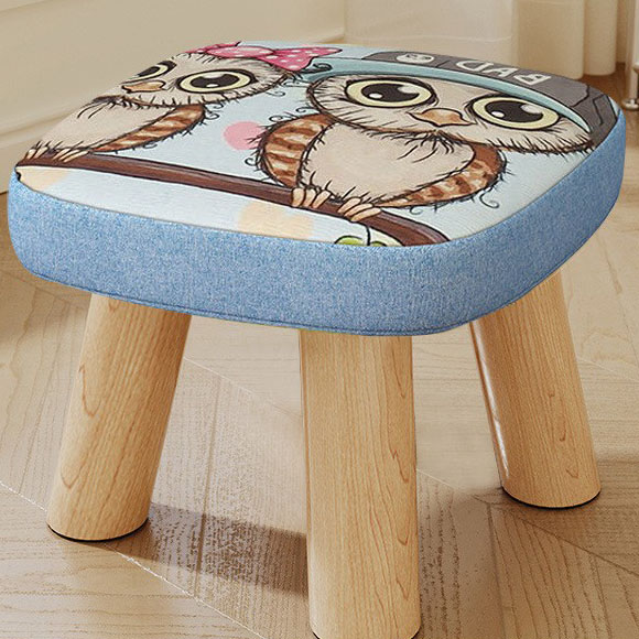 Owl three-legged solid wood square stool removable