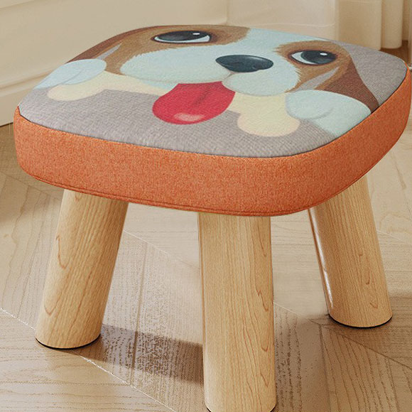 Cute dog three-legged solid wood square stool removable