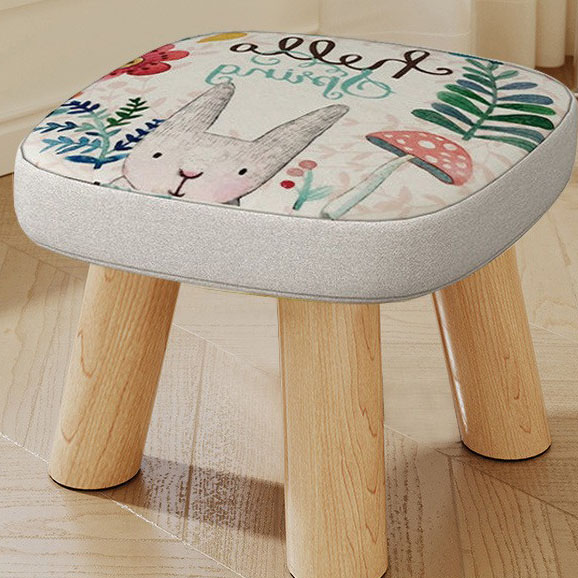 Rabbit three-legged solid wood square stool is removable