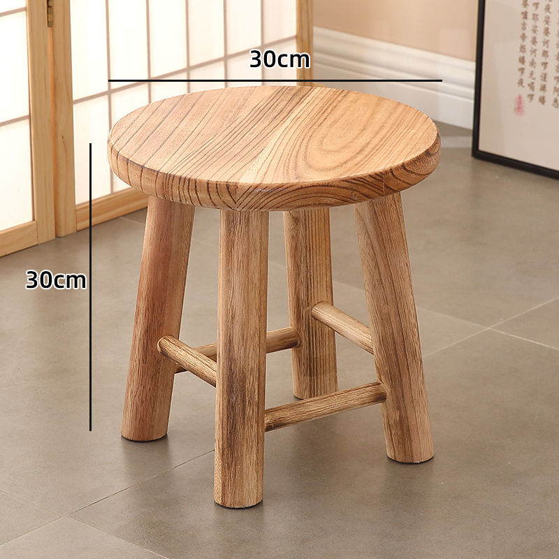 Light baked color solid wood round stool large