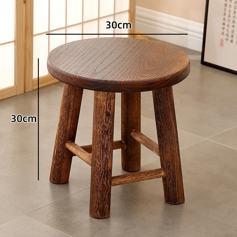 Heavy burnt solid wood round stool large