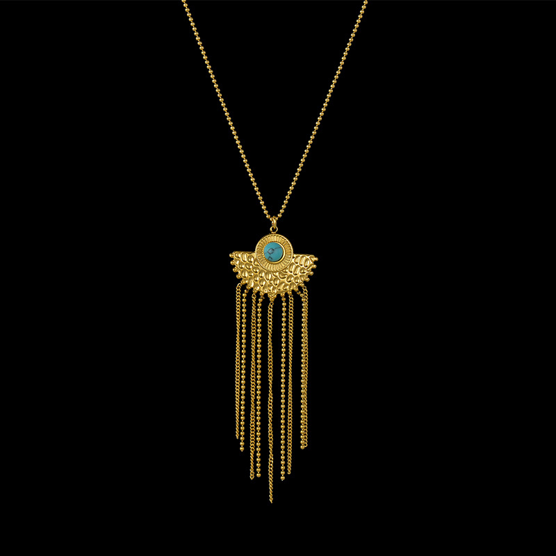 Blue pine fan-fringed necklace