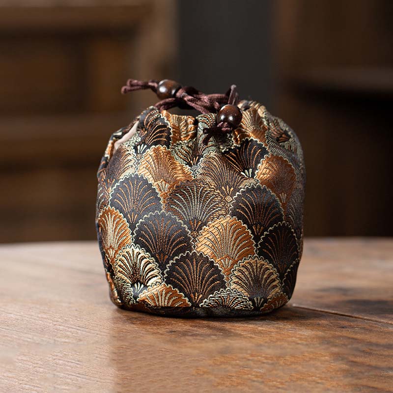 Wide mouth single cup cloth bag-brown acacia flower