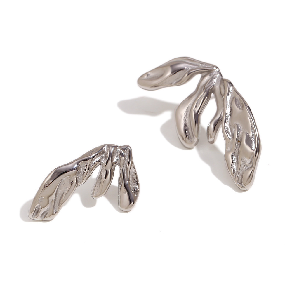 Asymmetrical Lily petal Stud earrings - steel colo