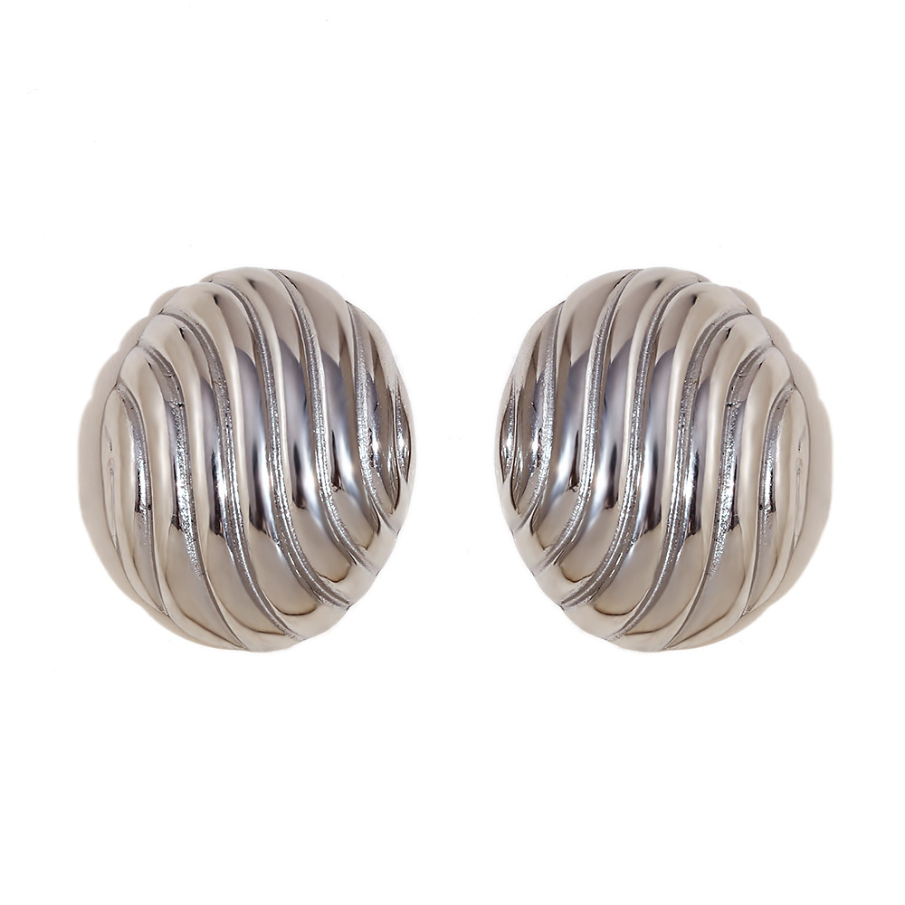 18:Oval streamer Stripe Stud earrings - Steel color