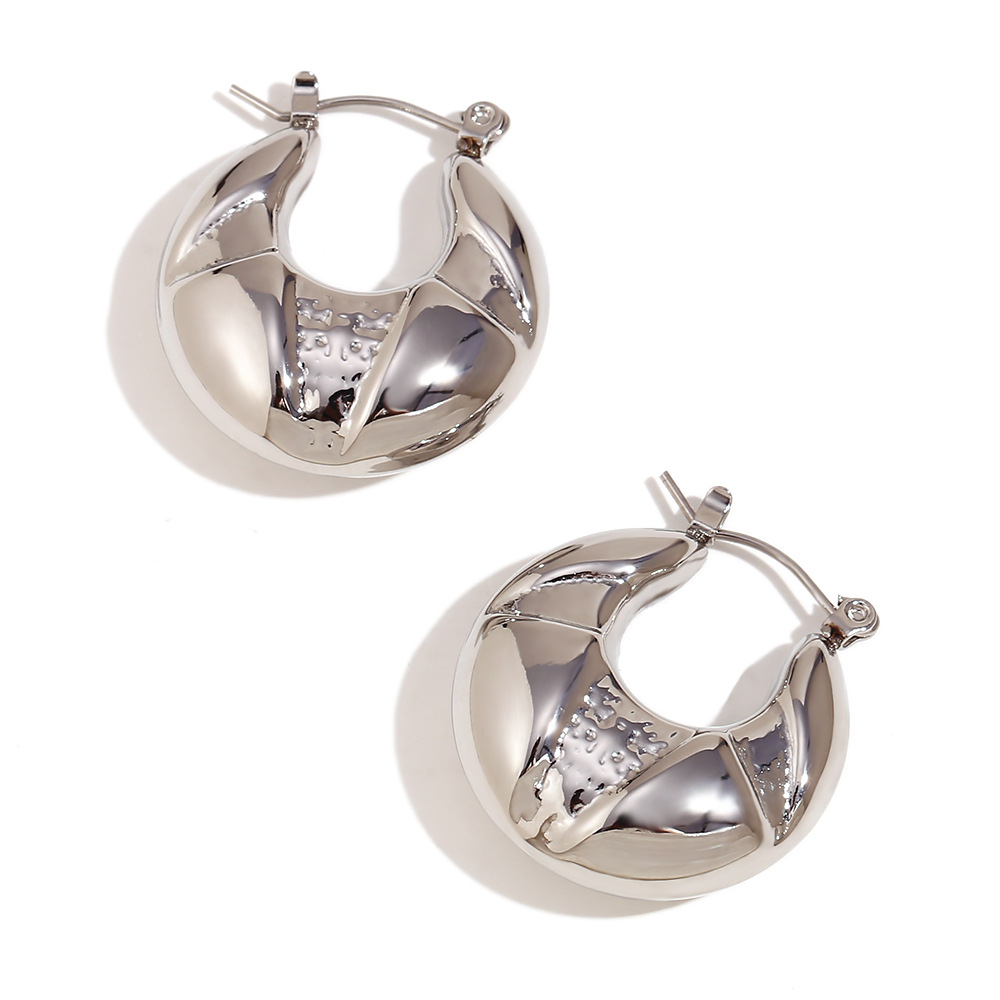 Hollow round three-stage recessed earrings - steel color
