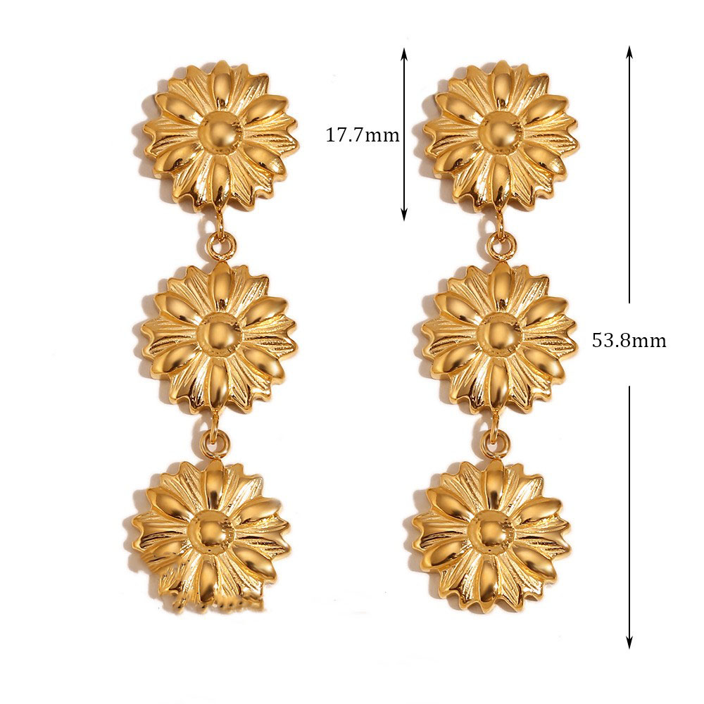 2:Three sunflower earrings. - Gold
