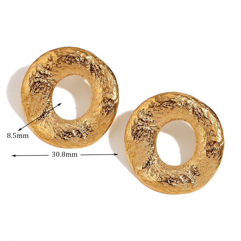 12:Vintage fine thump print hollow round earrings - Gold