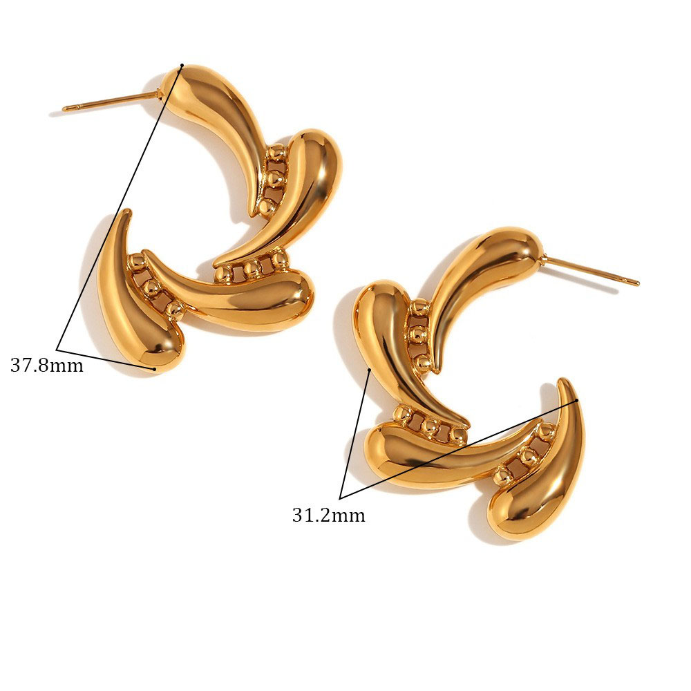 Four drip swirl stud earrings - Gold