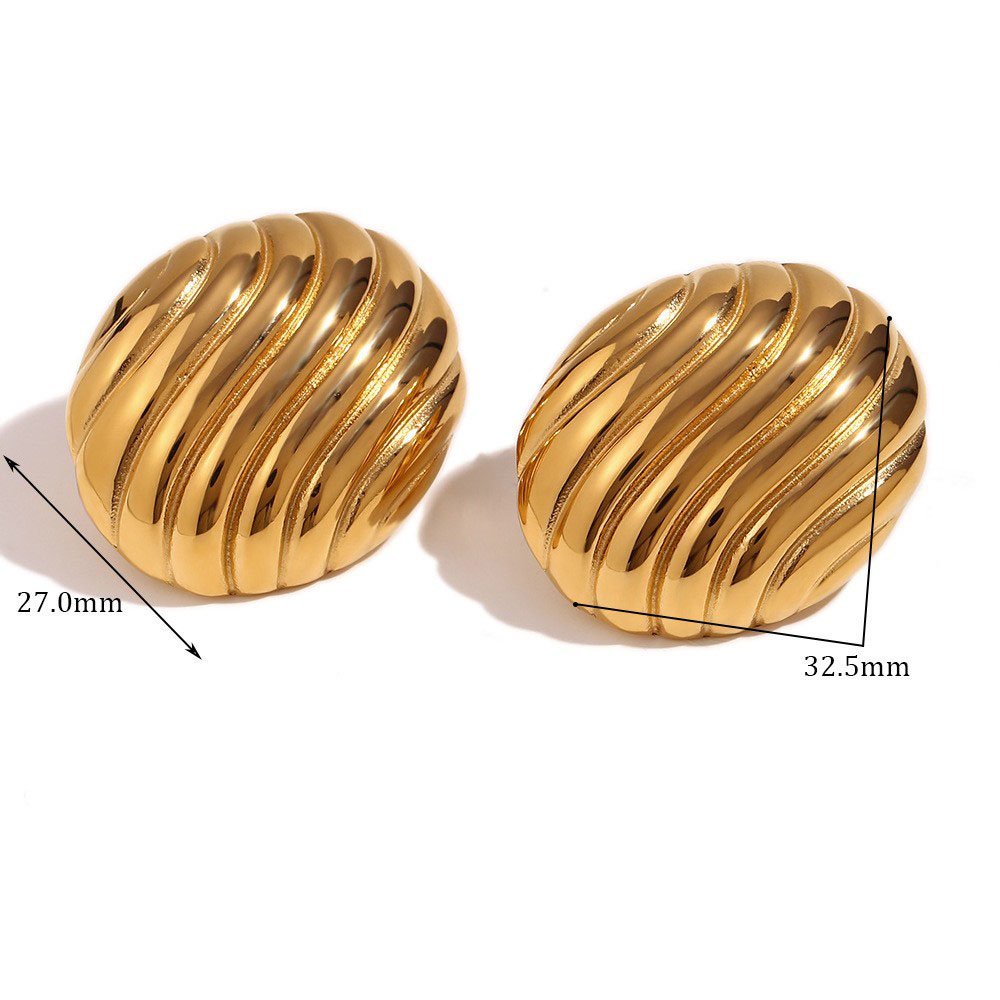 17:Oval Streamer Stripe Stud earrings - Gold