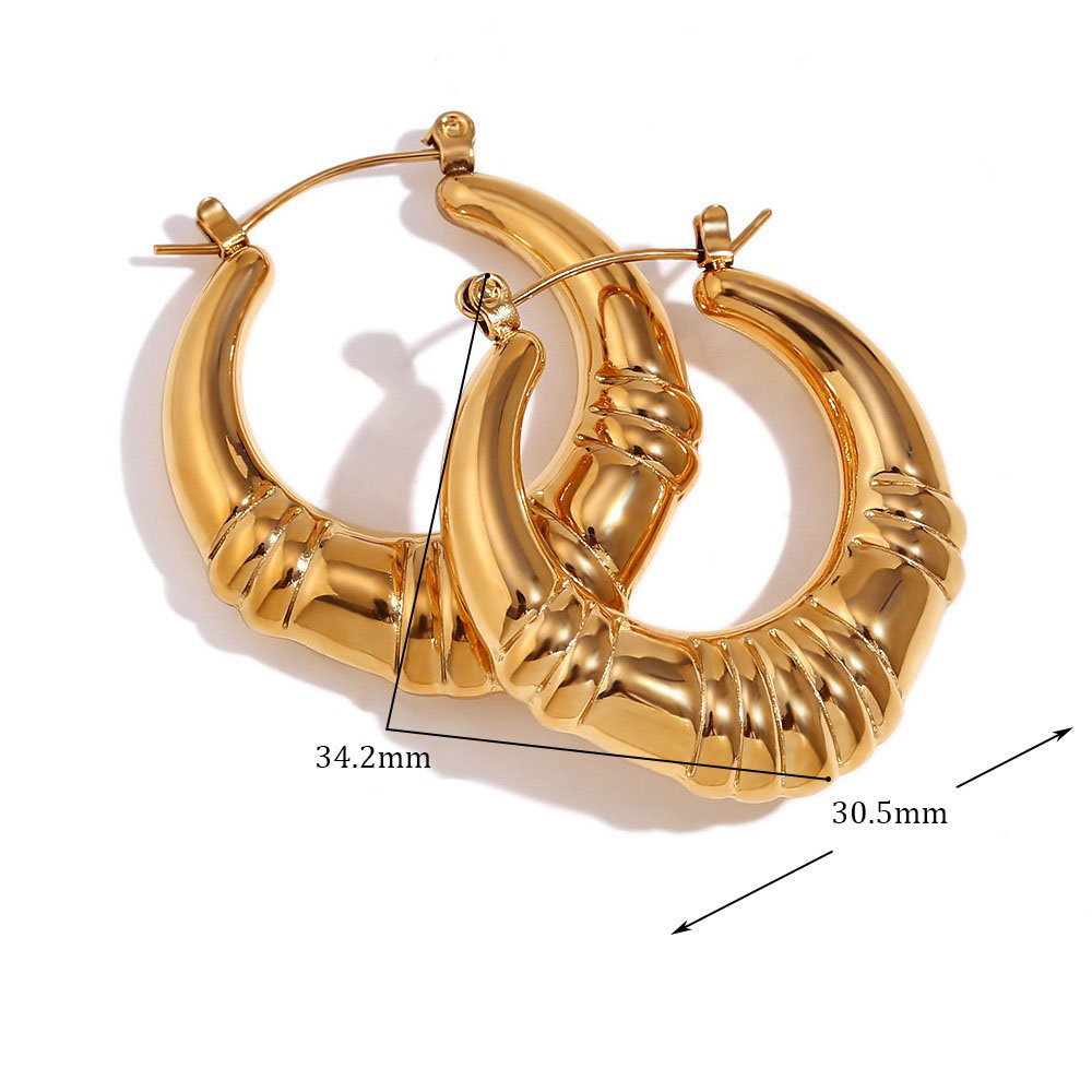 Hollow three-segment striped earrings - Gold