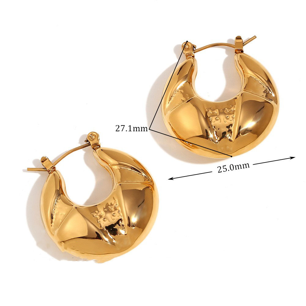 Hollow round three-section recessed earring - Gold