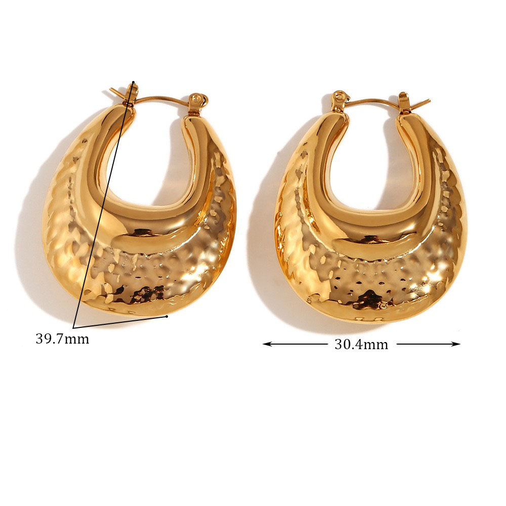 29:Hollow double beat print smooth Drop U-shaped earrings - Gold