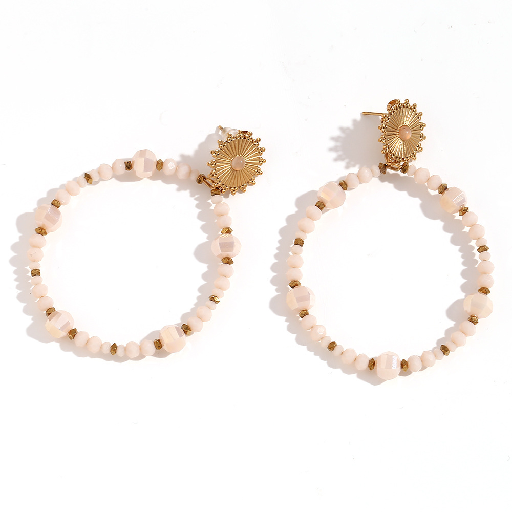 10:Hand-carved natural stone crystal beads Ethnic earrings - beige