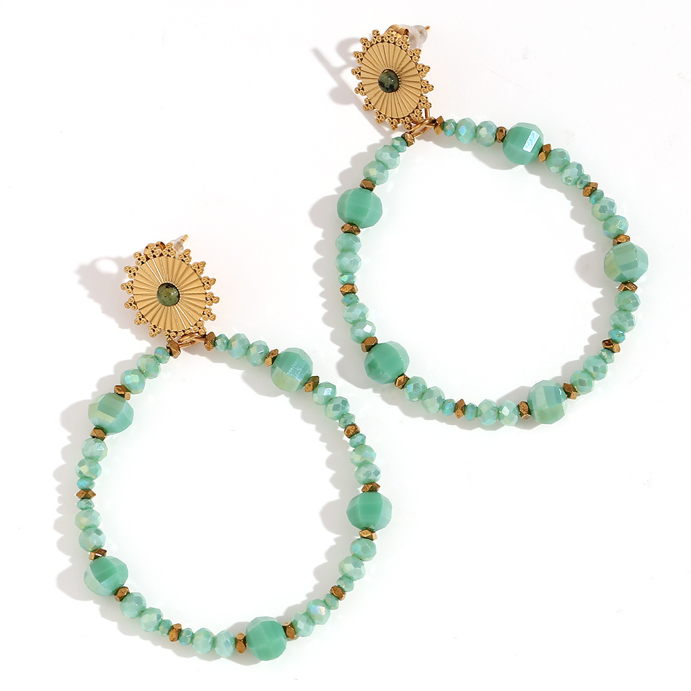 12:Hand-carved natural stone crystal beads Ethnic earrings - Green